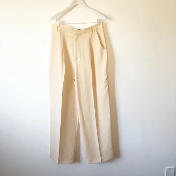 ZARA PASTEL YELLOW HIGH RISE WIDE LEG PANTS - Picture 1 of 3